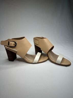 Reba Cream and Tan Wrapped Strap Block Heel Sandals